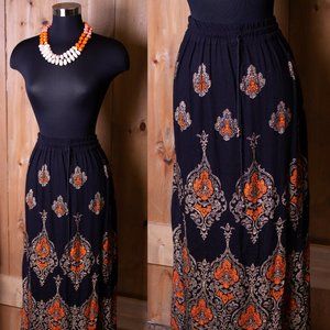 Black & Orange Boho Skirt